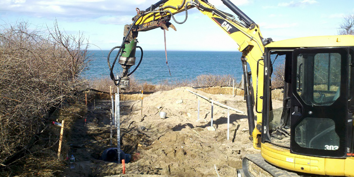 Helical Piles used in unstable soil at the beach in Brewster MA