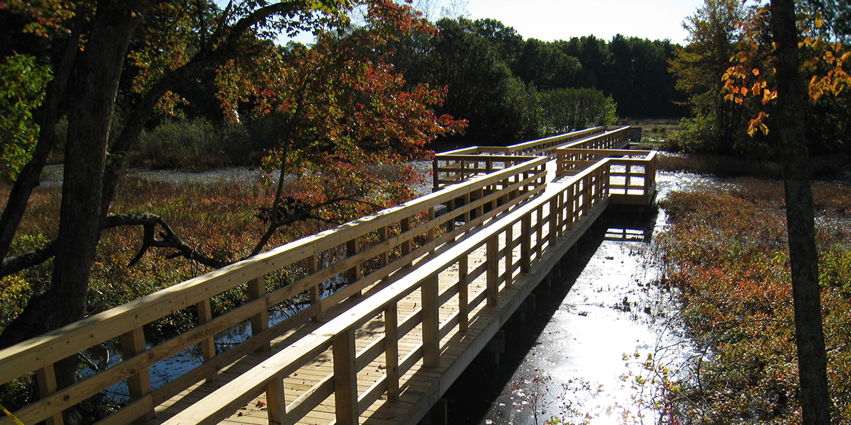 Helical Piles used for environmental boardwalk in Foxboro, MA.