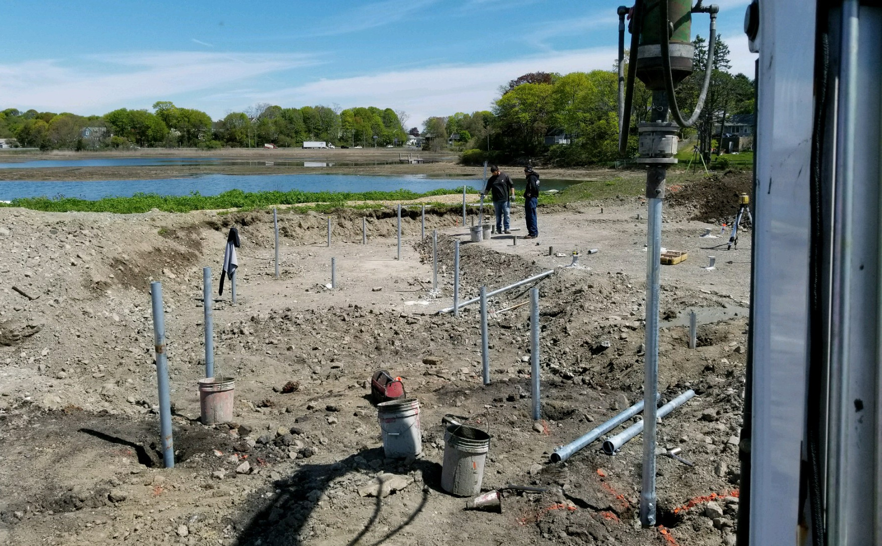 New construction helical piles by wetlands